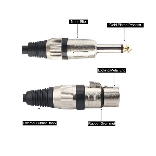 Tisino Microphone Cable Female XLR to 1/4 Inch TS Male Mono Mic Cable Unbalanced Interconnect Wire Mic Cord - 5 FT - Image 7