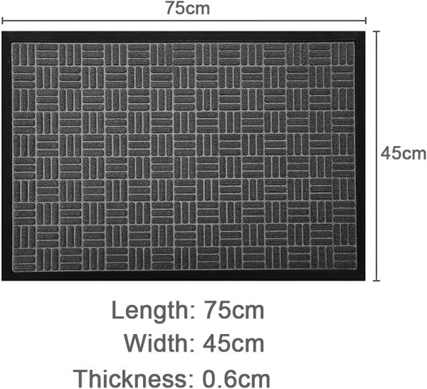 McoMco Gray Front Door Mats, 75cm*45cm, All Weather Entry and Back Yard Door Mat, Indoor and Outdoor Safe, Slip Resistant Rubber Backing, Absorbent and Waterproof, Dirt Trapping Rugs for Entryway - Image 7