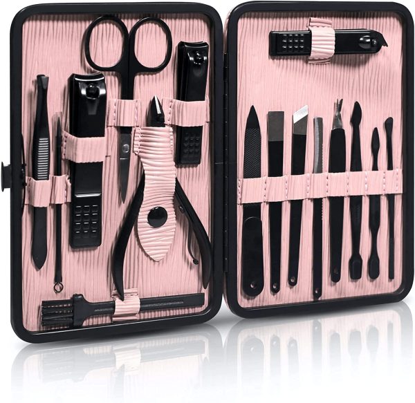 QQ Manicure Kit - 16 Piece Nail Clipper Set with Cuticle Trimmer, Cuticle Remover, Nail Clipper, File, Cuticle Nipper and More - Compact Manicure Set with Carry Case that's Perfect for Travel - Image 2