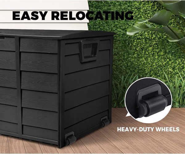 LI LIVSIP 290L Outdoor Storage Deck Box - Waterproof & Lockable Large Storage Container with Wheels Handle for Cushion Pillow Toys Garden Tools, Black - Image 8