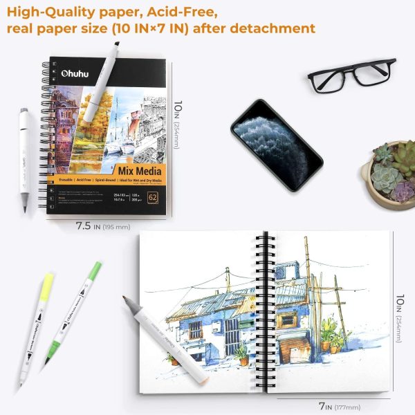 Mix Media Pad,  193 x 254mm Mixed Media Art Sketchbook, 120 LB/200 GSM Heavyweight Papers 62 Sheets/124 Pages, Spiral Bound Mixed Media Paper Pad for Acrylic, Watercolor, Painting Valentine's Day - Image 3