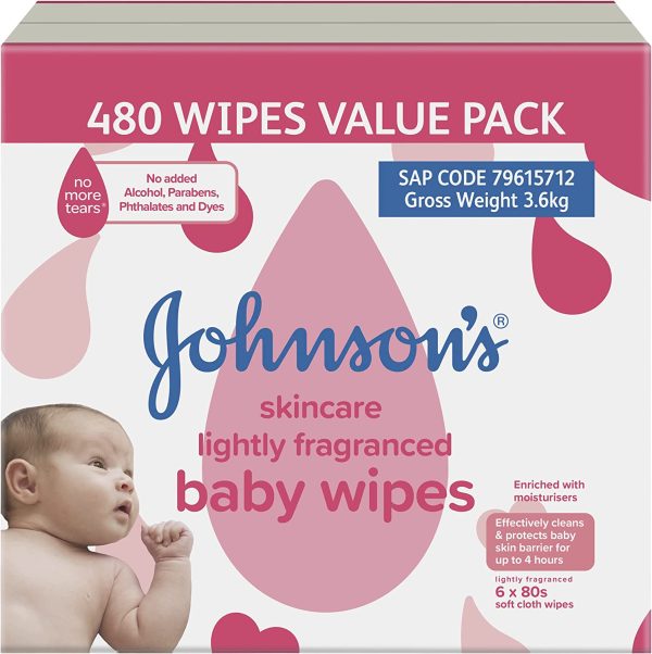 Johnson's Skincare Lightly Fragranced Baby Wipes 6 x 80 Pack - Image 6