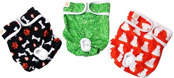 Dog Diapers Washable & Reusable by PETTING IS CARING - Female Dog Diapers Materials Durable Machine Washable Solution for Pet Incontinence and Long Travels - 3 Pack Set (Printed, XS) - Image 8