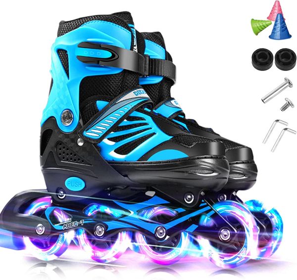 Staright Adjustable Illuminating Inline Skates with Light Up Wheels for Kids and Youth Girls Boys Inline Skates - Image 3