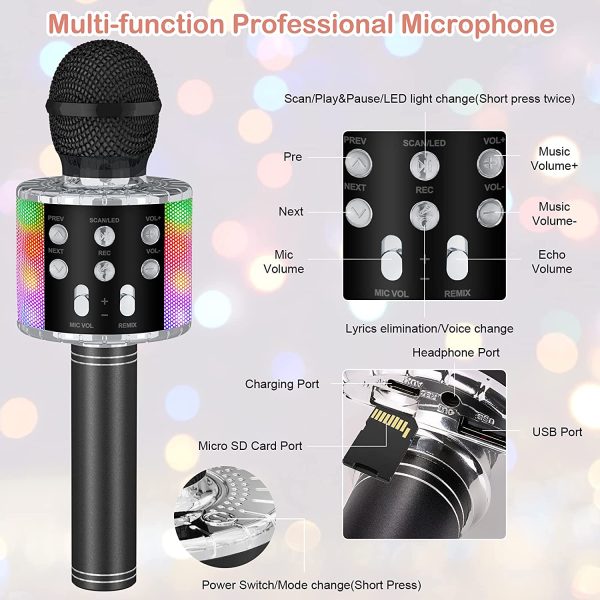 Verkstar Wireless Karaoke Microphone, Bluetooth Speaker Mic Best Birthday Gift Toy for Kids Adults with LED Lights and Recording Magic Sing Portable Handheld Karaoke Machine - Image 2