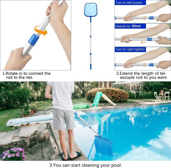 H HOME-MART Upgraded Pool Skimmer Net with 16-37 inch Telescopic Pole Leaf Skimmer Mesh Rake Net for Spa Pond Swimming Pool, Pool Cleaner Supplies and Accessories - Image 6