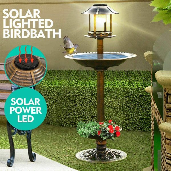 PaWz Bird Bath Feeder Feeding Food Station Solar Light Outdoor Garden Summer - Image 4