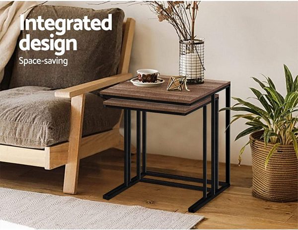 Side Table, Space-Saving Nesting CoffeeTable, Industrial Sofa End Table for Living Room Bedroom