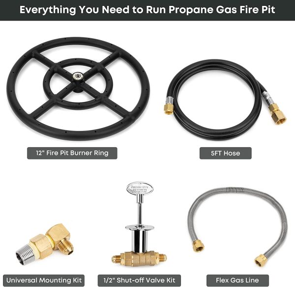 Stanbroil Natural Gas Fire Pit Burner Ring Installation Kit, Black Steel, 12-inch - Image 6