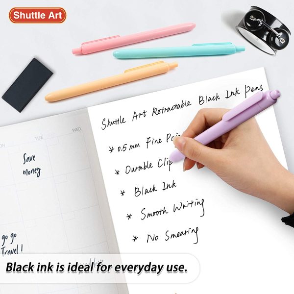 Retractable Pastel Gel Ink Pens,  11 Pack Black Ink Pens, Cute Pens 0.5mm Fine Point for Writing Journaling Taking Notes School Office Home - Image 7