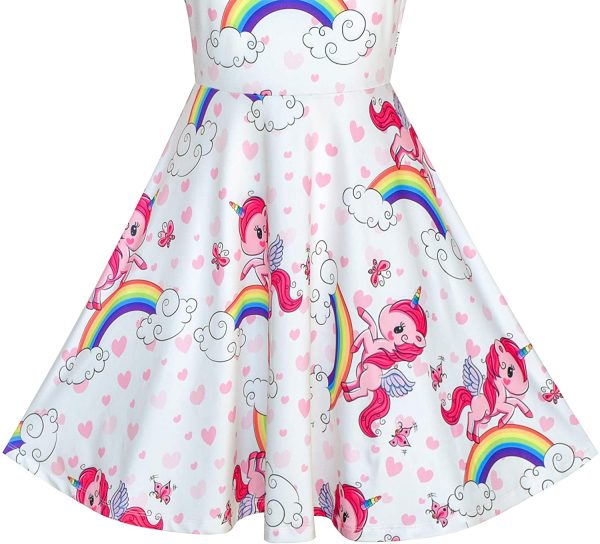 Sunny Fashion Girls Dress Unicorn Rainbow Long Sleeve Casual Dress Size 3-8 Years - Image 2