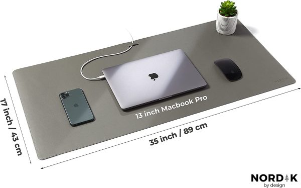 Nordik Leather Desk Mat Cable Organiser (Alaskan Grey 89 X 43 cm) Premium Extended Mouse Mat for Home Office Accessories - Felt Vegan Large Leather Desk Pad Protector & Desk Blotter Pads Decor - Image 5