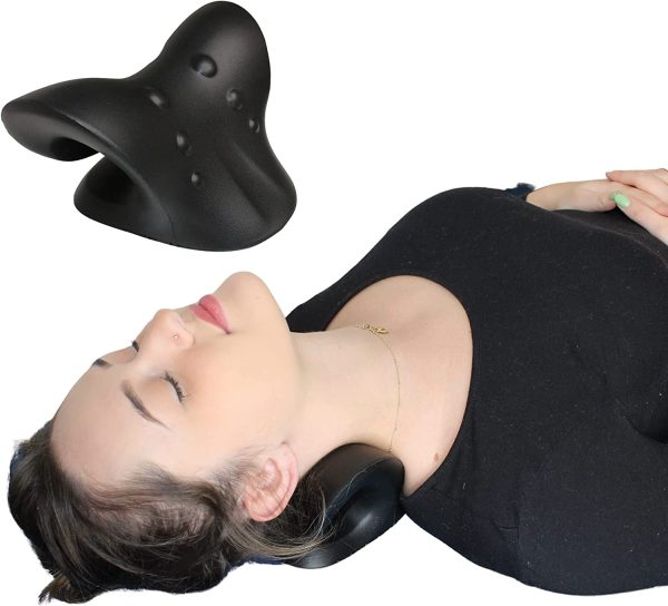 Cervical Neck Traction Pillow for Neck Pain Relief, Neck Stretcher Device for Headaches, TMJ Relief and Stress Relief, Spine Realignment for Posture, Neck and Shoulder Tension Release, by CRL Direct (Black) - Image 7