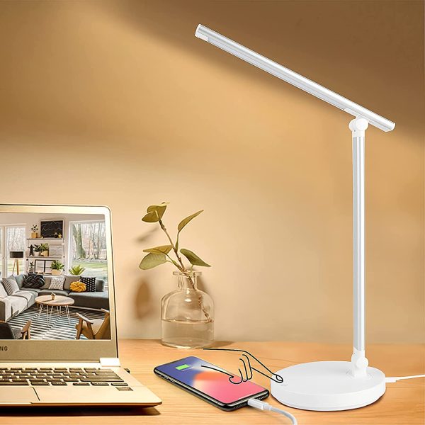 LED Desk Lamp Eye-Caring Table Lamp with USB Charging Port,  Dimmable Reading Light for Home Office, Touch Control Lamp - 5 Color Modes & 5 Brightness Levels, 45 Mins Auto Timer - Image 5