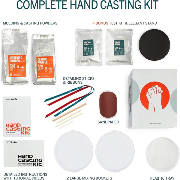 HomeBuddy Hand Casting Kit - Keepsake Hands Mold Kit with Powder Mixing Bucket, Plaster Mold, Alginate Molding Powder, Hand Holding Mold for Couples - Test Kit Included