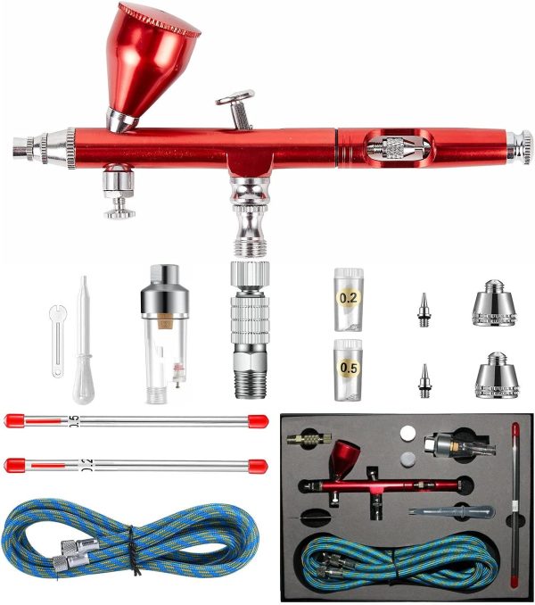 New Professional 0.2mm .3mm .5mm Dual Action Airbrush Spray Paint Gun Kit Complete Set for General-Purpose Art-and-Craft Projects Model-Railroad Detailing R/C Car Bodies Plastic Kits - Image 2