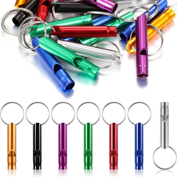 Set of 105 Aluminum Emergency Whistle with Keychain Safety Survival Whistle Sturdy Light Whistle Keychain Whistle Key Ring Loud Sound Camping Signal Whistles for Women Defense Hiking Alarm, 7 Colors - Image 3