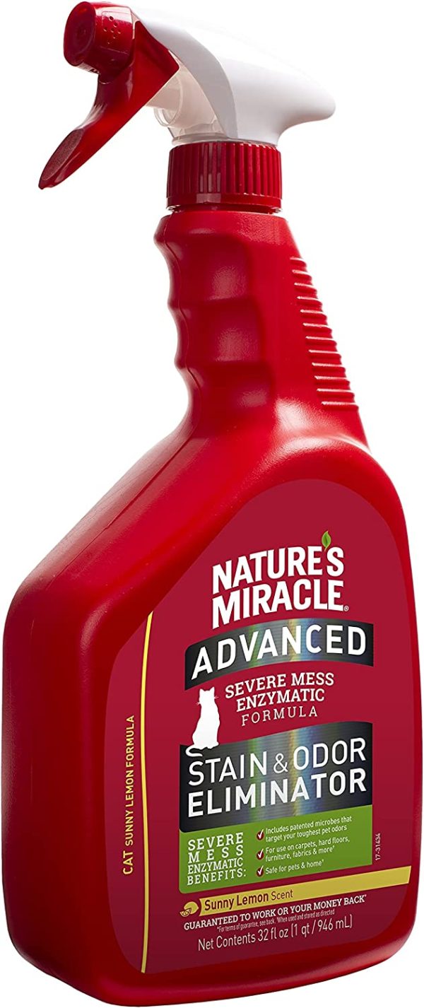 Nature’s Miracle Advanced Cat Stain And Odour Eliminator, Sunny Lemon Scent, 946ml, Severe Mess Enzymatic Formula, Pet Urine Destroyer, Multi-Surface Cleaner - Use On Carpet & Furniture, Trigger Spray - Image 9