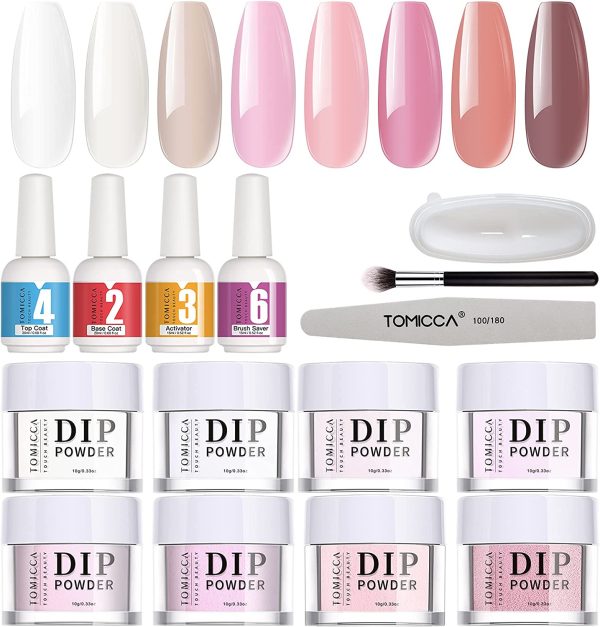 TOMICCA Dip Powder Nail Starter Kit, 8 Colors Pink Nude White nail dip powder kit, No Lamp Needed,for French Nail Manicure - Image 5