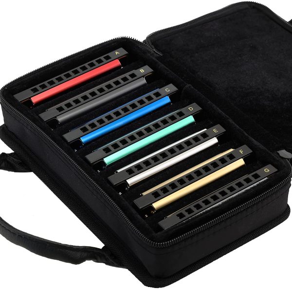 East top Harmonica Set,7-Pack 10 Holes 20 Tones Professional Blues Harmonica Set with 7 Colors Cover include 7 keys packed,A,B,C,D,E,F,G key - Image 4