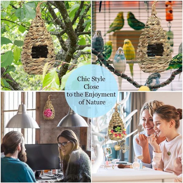 SunGrow Grass Bird Hut, Cozy Resting Place, Provides Shelter from Cold Weather, Hideaway from Predators, Hand-Woven Teardrop Shaped, Ideal for Finch, Hummingbird & Canary - Image 5