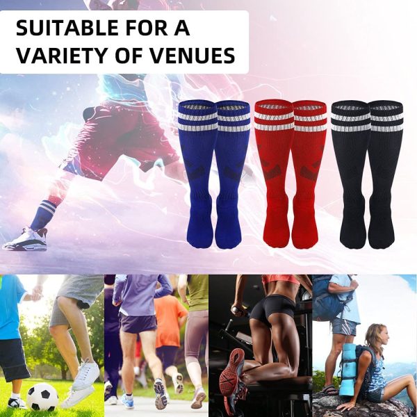 Soccer Socks 3 pairs Anti Slip Soccer Knee Socks Team Sport Knee High Socks for Adult Youth Basketball/Hockey Sports Grip Socks - Image 2