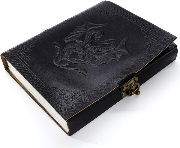 Handmade Leather Double Dragon Journal/Writing Notebook Diary/Bound Daily Notepad for Men & Women Unlined Paper Medium, Writing Pad Artist, Sketch 8 X 6 Black - Image 3