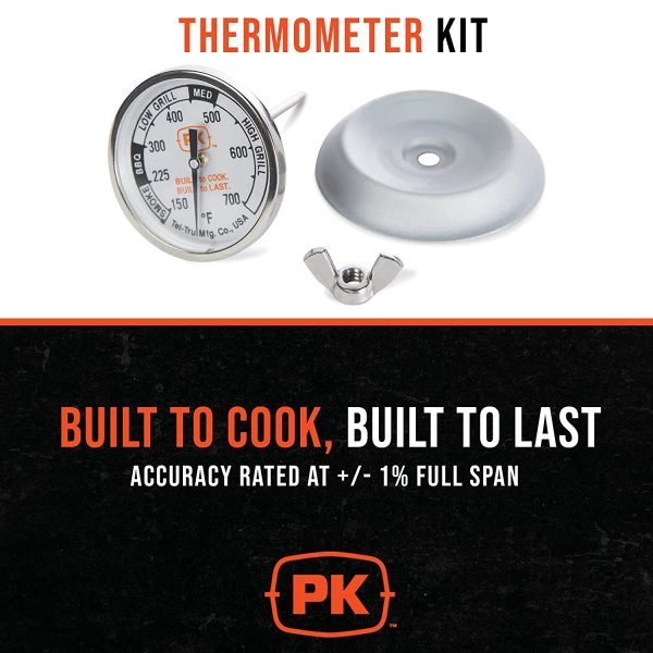 PK Grills PK99085 Thermometer Kit by Tel-Tru, Includes Thermometer, Wing Nut, and Silver Flashing - Image 3