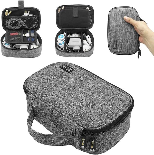 sisma Travel Electronics Organiser Carrying Case for Power Cords Power Bank Earbuds Hard Drives Memory Cards Laptop Adapter Mouse Small Accessories -Grey 1680D Fabrics SCB17092B-OG - Image 4