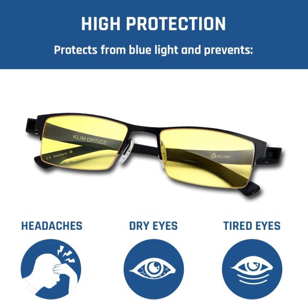 KLIM Optics Blue Light Blocking Glasses + Reduce Eye Strain and Fatigue + Gaming Glasses for PC Mobile TV + Blocks 92% Blue Light + Computer Glasses with UV Protection + NEW 2022 VERSION