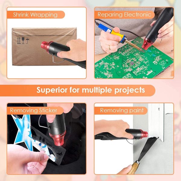 Mini Heat Gun, 300W Portable Epoxy Resin Hot Air Gun with 40 Inchs Power Cord for DIY and Crafts - Image 3