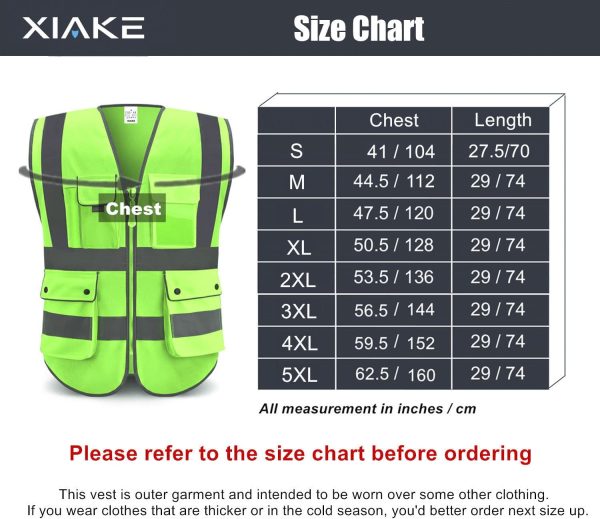 Class 2 High Visibility Safety Vest with 9 Pockets, Zipper Front, ANSI/ISEA Standards, Green, Small - Image 3