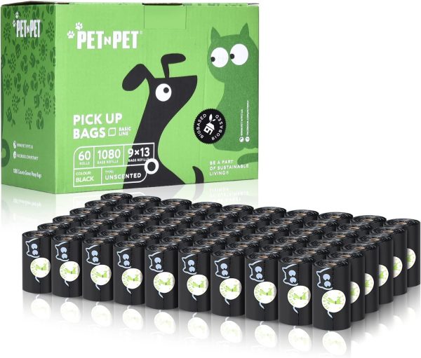 PET N PET Poop Bags Earth-Friendly 1080 Counts 60 Rolls Unscented Poo Bags Large Black Dog Waste Bags 9 x 13 inches - Image 2