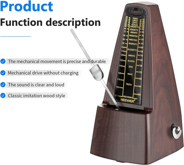 Neewer NW-707 Square Wind up Mechanical Metronome with Accurate Timing and Tempo for Piano Guitar Bass Drum Violin and Other Musical Instruments, Ideal for Music Lovers, Beginners or Musicians - Image 4