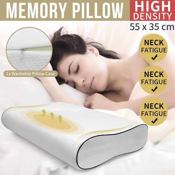 Memory Foam Pillow, Neck Orthopedic Sleeping Pillows, Cervical Pillow for Neck Pain Relief with Washable Pillowcase for Side, Back and Stomach Sleepers - White