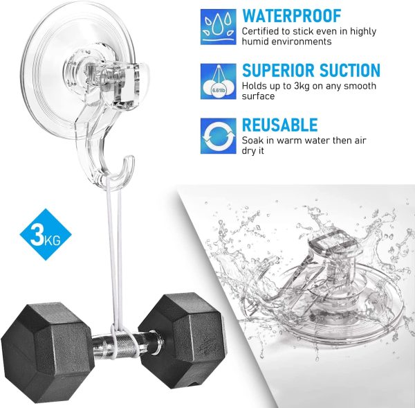 Suction Hooks 4 Packs Powerful Push and Lock Vacuum Multi-Purpose Suction Hanger Strong Absorption Suction Cup Holds Up to 3kg Transparent Design for Kitchen and Bathroom