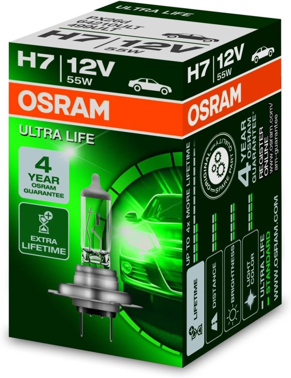 OSRAM 64210ULT ULTRA LIFE H7, halogen headlamp, 64210ULT, 12 V passenger car, folding carton box (1 unit) - Image 2