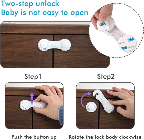 SIPRDE Cabinet Locks for Baby Proofing 5 Pack - Child Proof Cabinet Latches for Kitchen System with Strong Adhesive Tape (White)