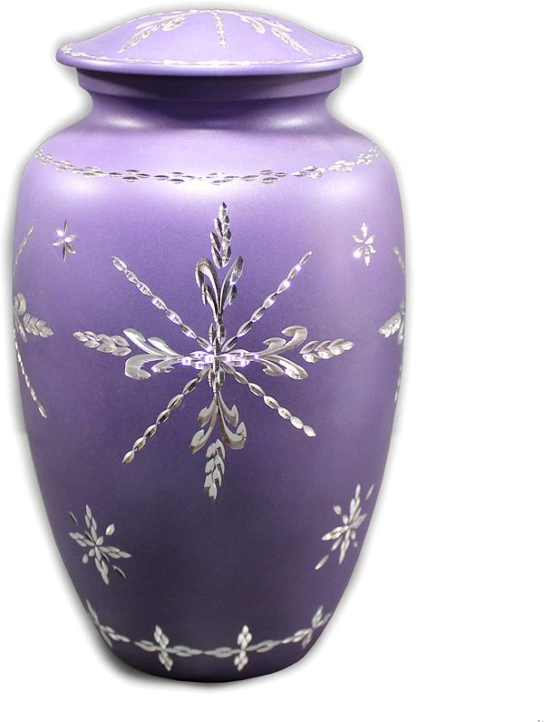 eSplanade Cremation Urn Memorial Container Jar Pot | Full Size Standard Urns | Metal Urns | Burial Urns - Purple Etched - 10" Inches - Image 4