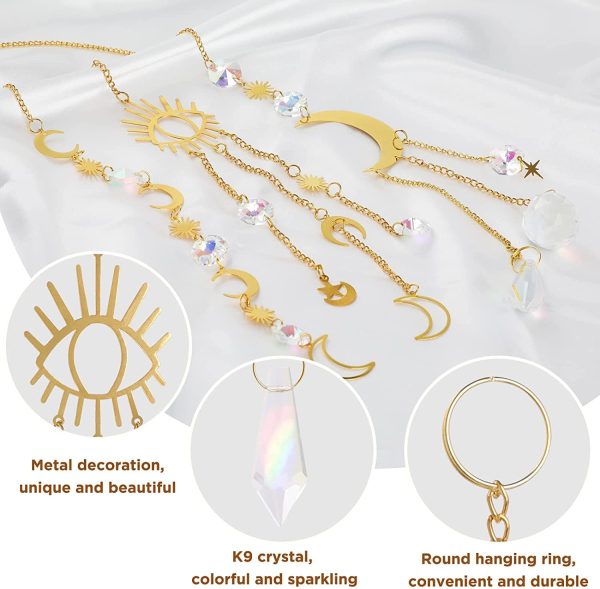 Simpeak 5 Packs Suncatcher Pendant Hanging Crystal Prisms, Gold Alloy Chain+Moon+Sun+Prism Ball Rainbow Sun Catcher Prisms, 5 Different Styles Assorted Packing - Image 2