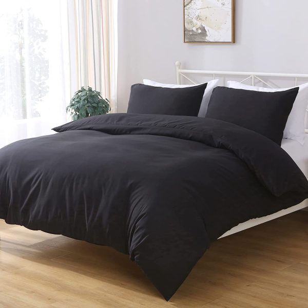 JustLINEN- Quilt Cover Set Single Size - Brushed Microfiber 1200TC Super Soft Duvet Cover Set 2 Pieces with Button Closure, 1 Duvet Cover and 1 Pillowcase( Single Size, Black) - Image 4