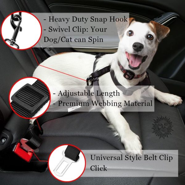 SunGrow Car Seat Belts for Dogs and Cats, Adjustable from 19-inches to 31-inches, Nylon Belt, Support All Cars, 2 Belts per Pack - Image 3