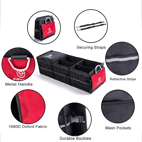 Waterproof Car Trunk Organizer with Premium Insulation Leak-proof Cooler Bag, Collapsible Multi-Compartment Storage Organizer with Adjustable Securing Straps for Cars, SUV, Trucks, Van ERYOK - Image 5