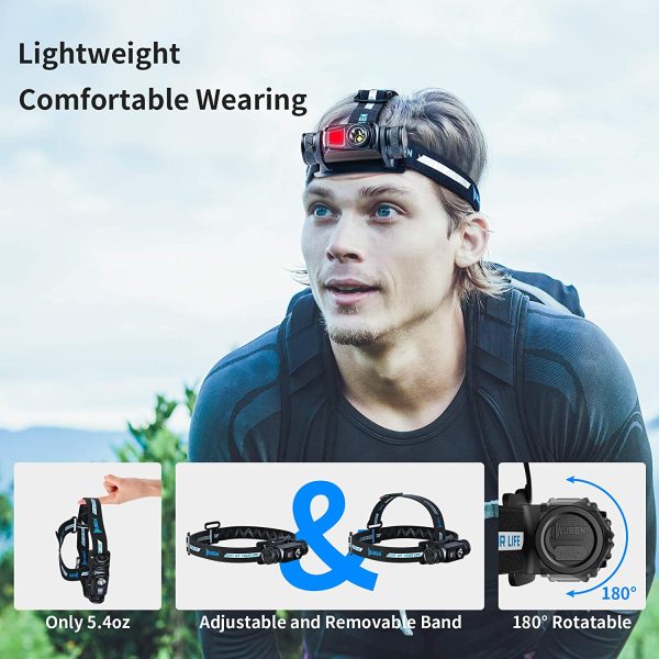 H1 LED Headlamp Flashlight USB Rechargeable 1200 Lumens White & Red Light 10 Modes IP68 Waterproof Hard Hat Head Lamp for Work, Hiking, Climbing, Fishing, Hunting - Image 4