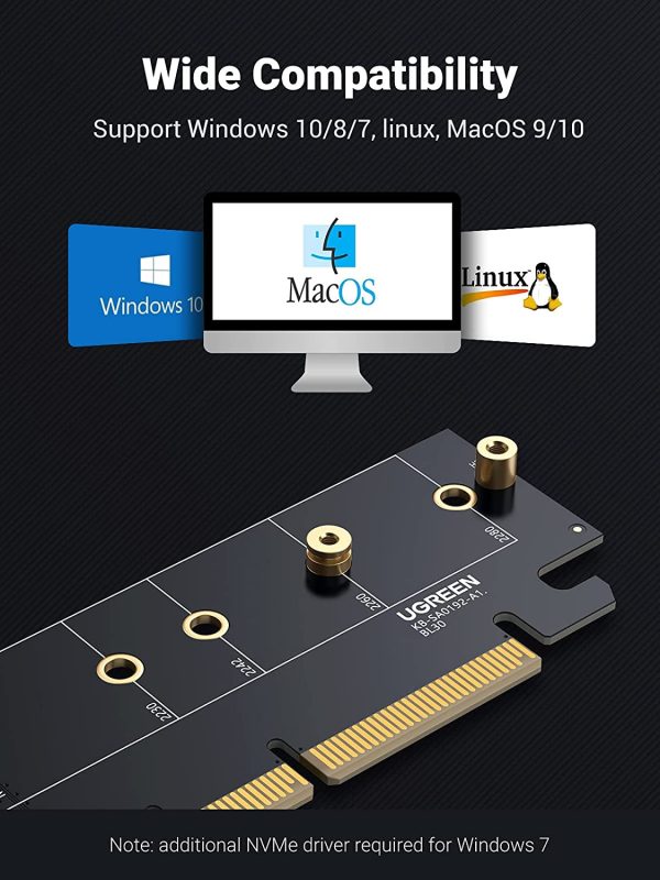 NVMe PCIe Adapter, M.2 SSD to PCIe 4.0 X16/X8/X4 Card with Heat Sink, M.2 PCIe Adapter for M-Key and M&B-Key NVMe SSD 2280/2260/2242/2230 - Image 7