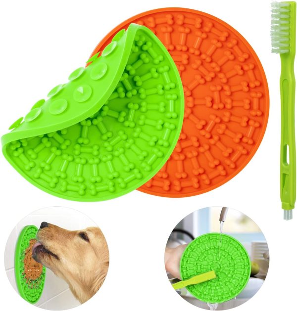 OAPRIRE Lick Mat for Dogs 2 Packs, Dog Lick Mat with Super Suction, Reduce Daily Anxiety, Slow Feeder Lick Mat Suctions to Wall for Pet Bathing, Grooming and Training with Cleaning Brush - Image 2