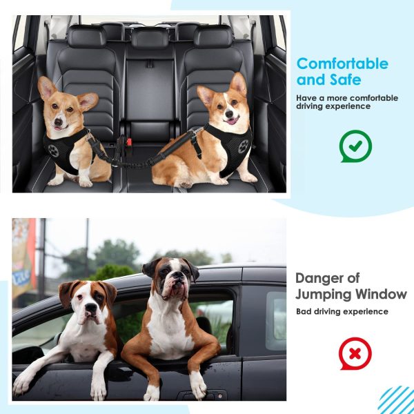 SlowTon Double Dog Seatbelt, Dual Pet Car Seat Belt Adjustable Double Dog Coupler Lead with Elastic Bungee and Reflective Stripe No Tangle Safety Belt Splitter in Vehicle for Two Pets Trip Travel (Black) - Image 5