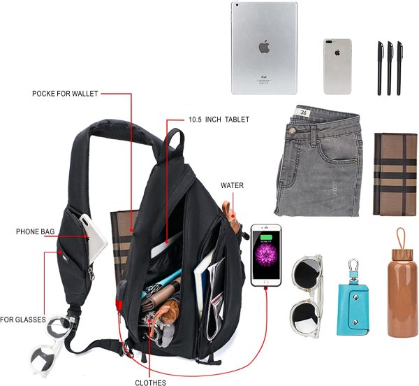 TurnWay Water-Proof Sling bag/Crossbody Backpack/Shoulder Bag with USB Charging Port for Travel, Hiking, Cycling, Camping