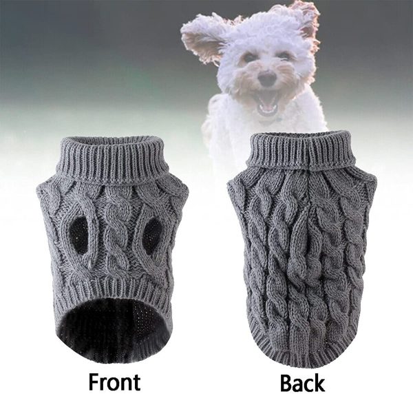 Medium Small Dog Sweaters, MOIHSING Dog Jumper Pet Cat Warm Sweatshirt Kitten Puppy Knitted Dog Winter Clothes, Pet Winter Coat Apparel Puppy Twist Striped Vest Clothes Outerwear for Cold Weather (Medium, Grey) - Image 4