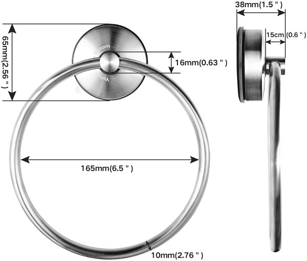 Suction Cup Towel Ring Holder for Bathroom Kitchen Storage Modern Shower Dish Round Towel Ring Hanger Stainless Steel No Tools Required,Brushed Finish - Image 5